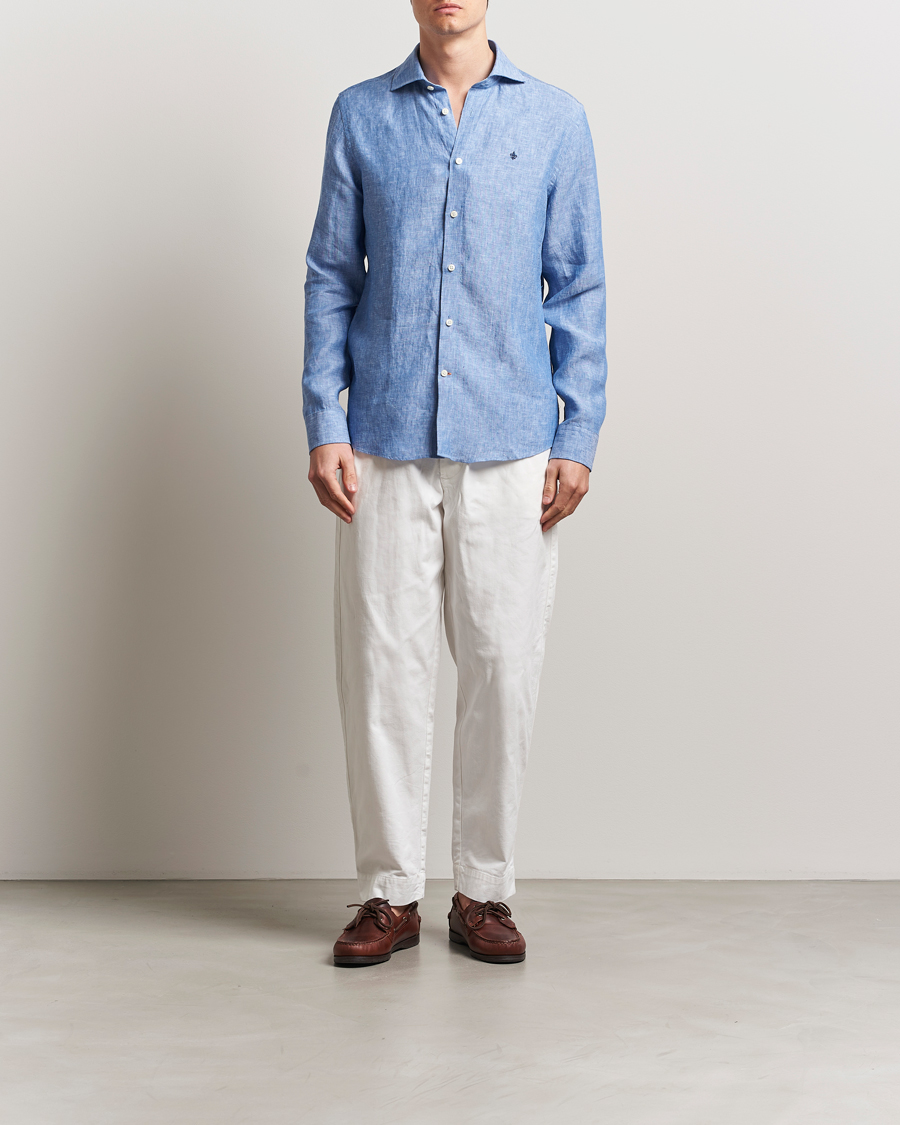 Men | Shirts | Morris | Slim Fit Linen Shirt Blue