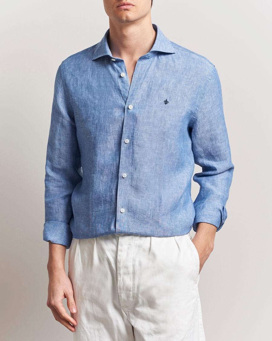 Men | Shirts | Morris | Slim Fit Linen Shirt Blue