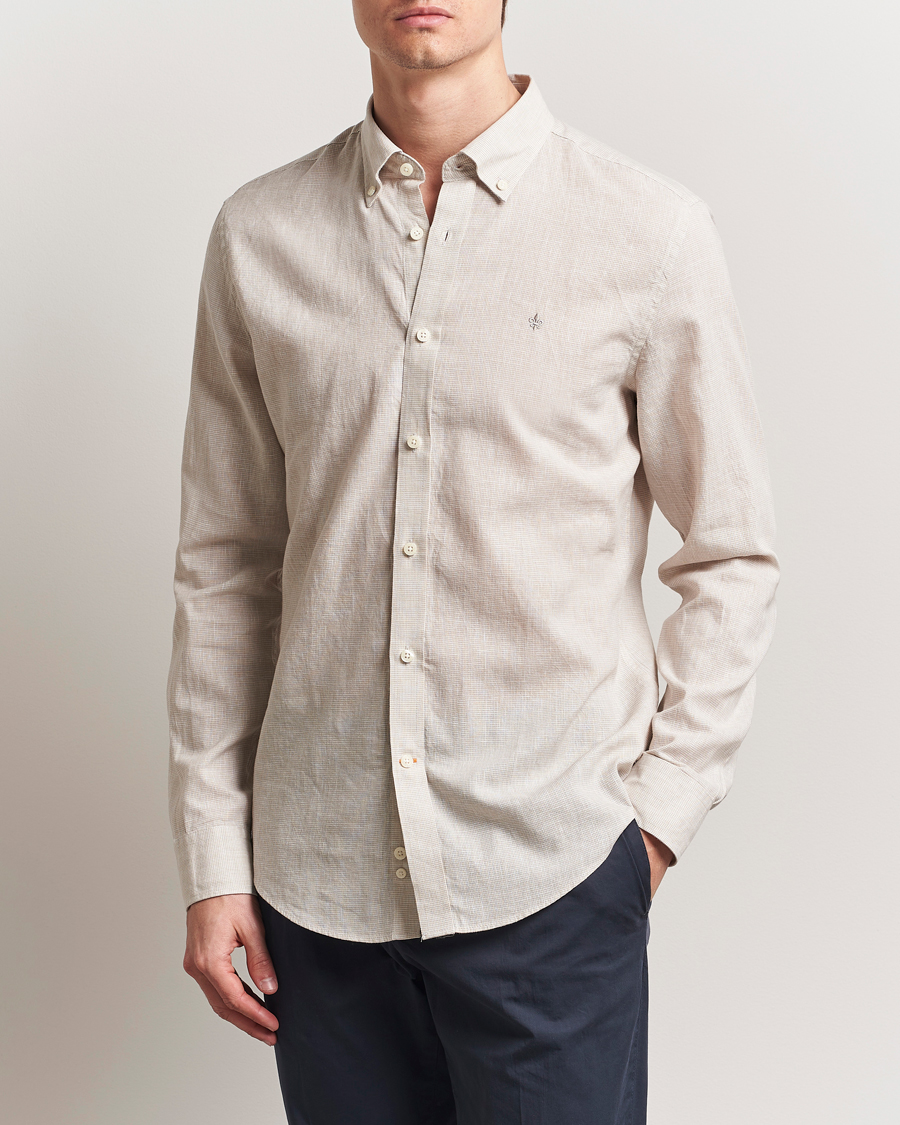 Men | Shirts | Morris | Linen Checked Shirt Khaki