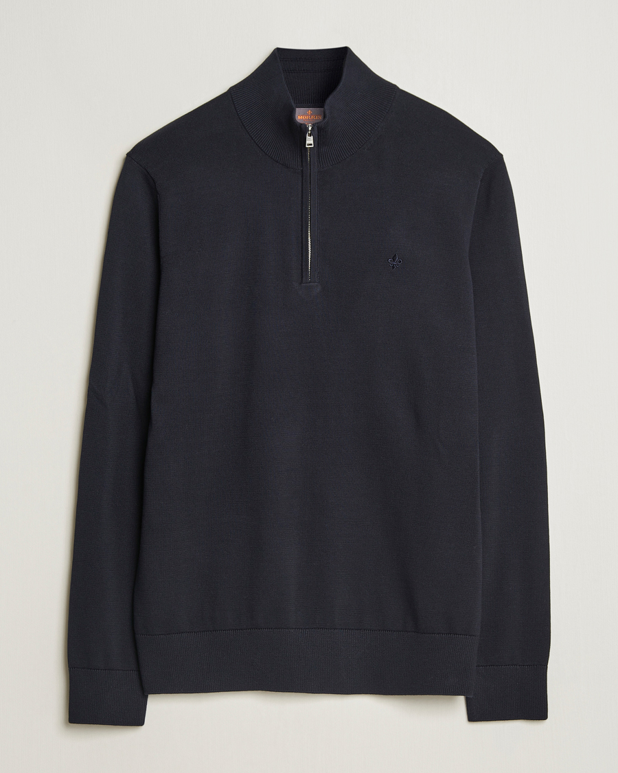 Men | Sweaters & Knitwear | Morris | Riley Cotton Half Zip Dark Blue