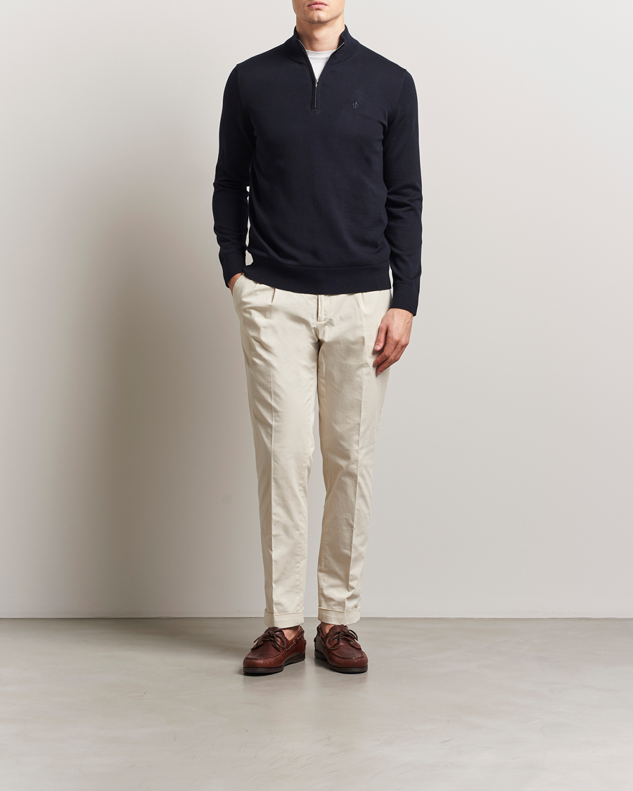 Men | Sweaters & Knitwear | Morris | Riley Cotton Half Zip Dark Blue