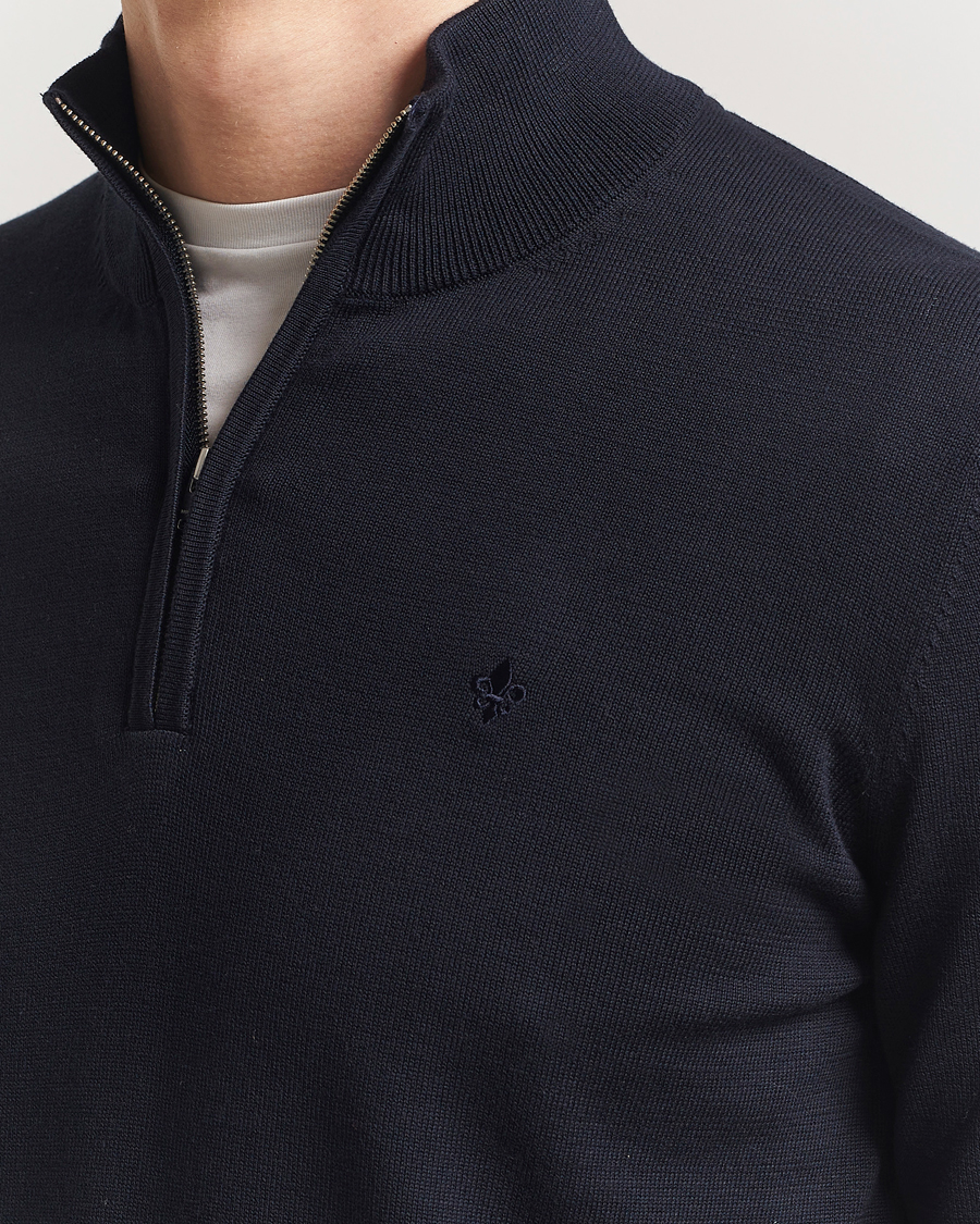 Men | Sweaters & Knitwear | Morris | Riley Cotton Half Zip Dark Blue