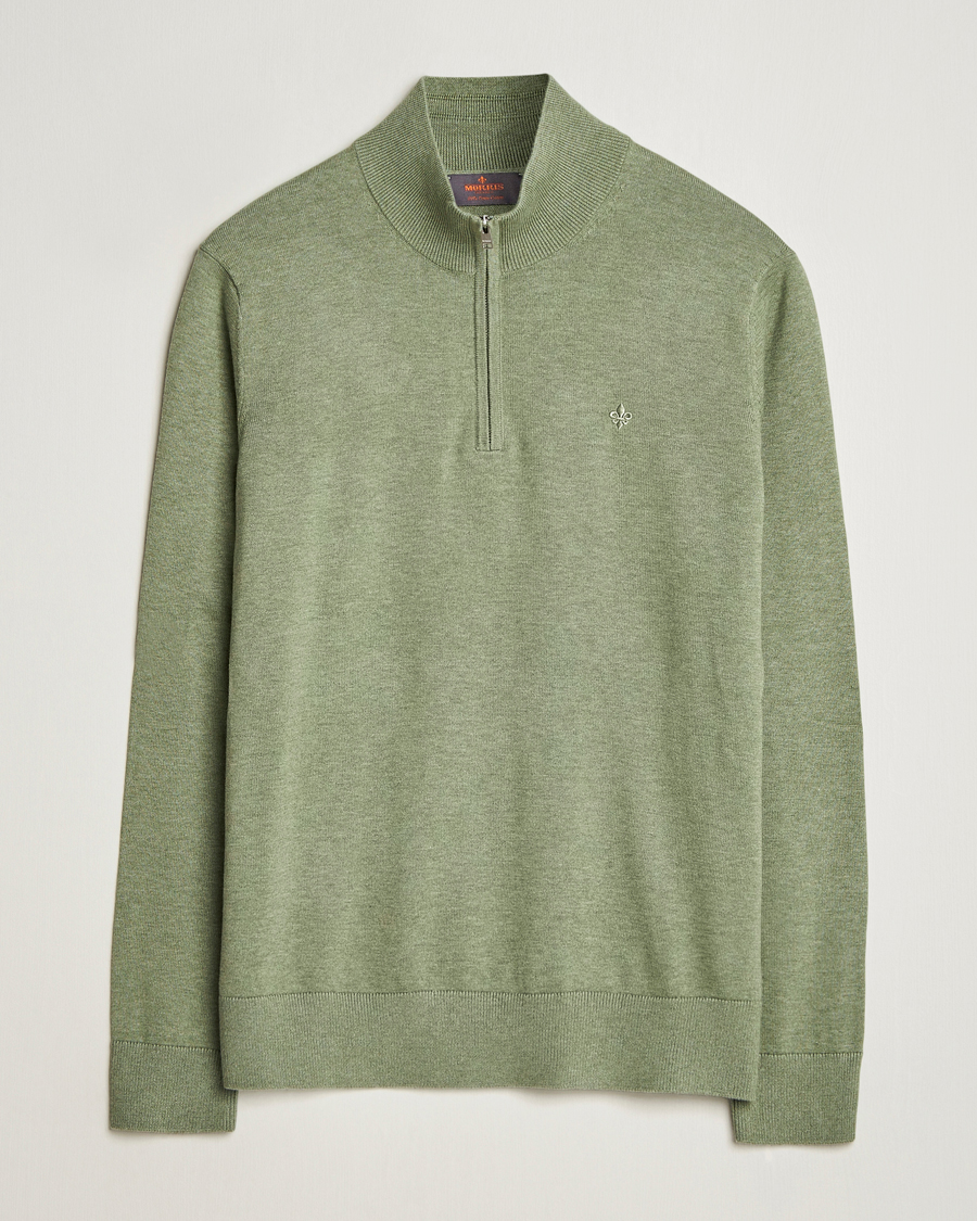 Men | Sweaters & Knitwear | Morris | Riley Cotton Half Zip Olive