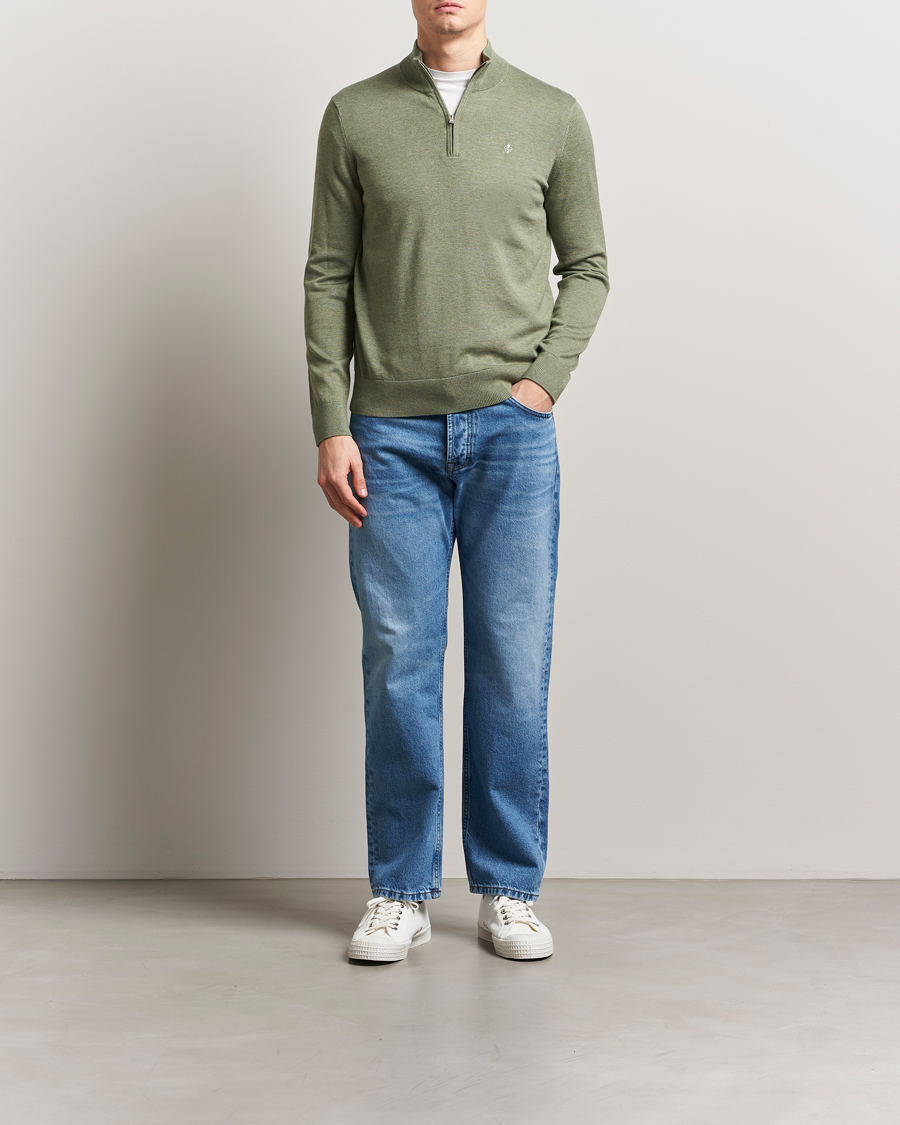 Men | Sweaters & Knitwear | Morris | Riley Cotton Half Zip Olive