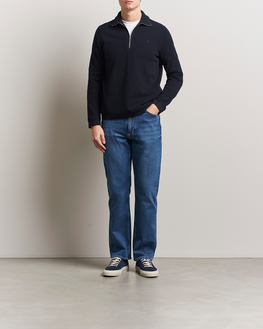 Men | Sweaters & Knitwear | Morris | Jake Cotton Half Zip Navy