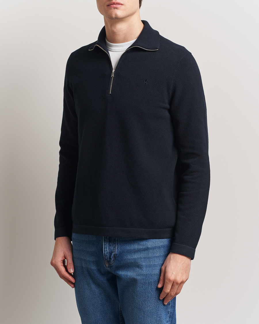 Men | Sweaters & Knitwear | Morris | Jake Cotton Half Zip Navy