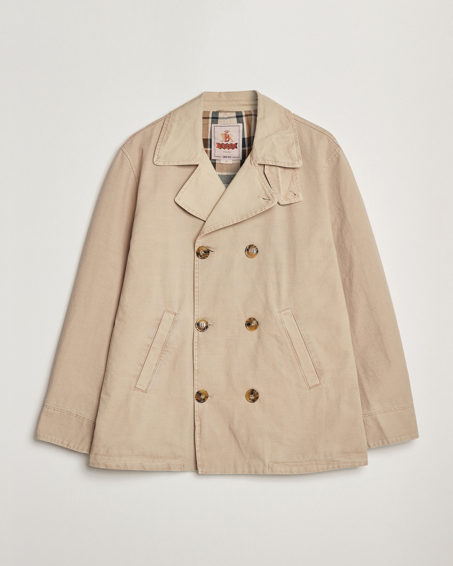 Men | Coats & Jackets | Baracuta | Garment Dyed Canvas Peacoat British Khaki