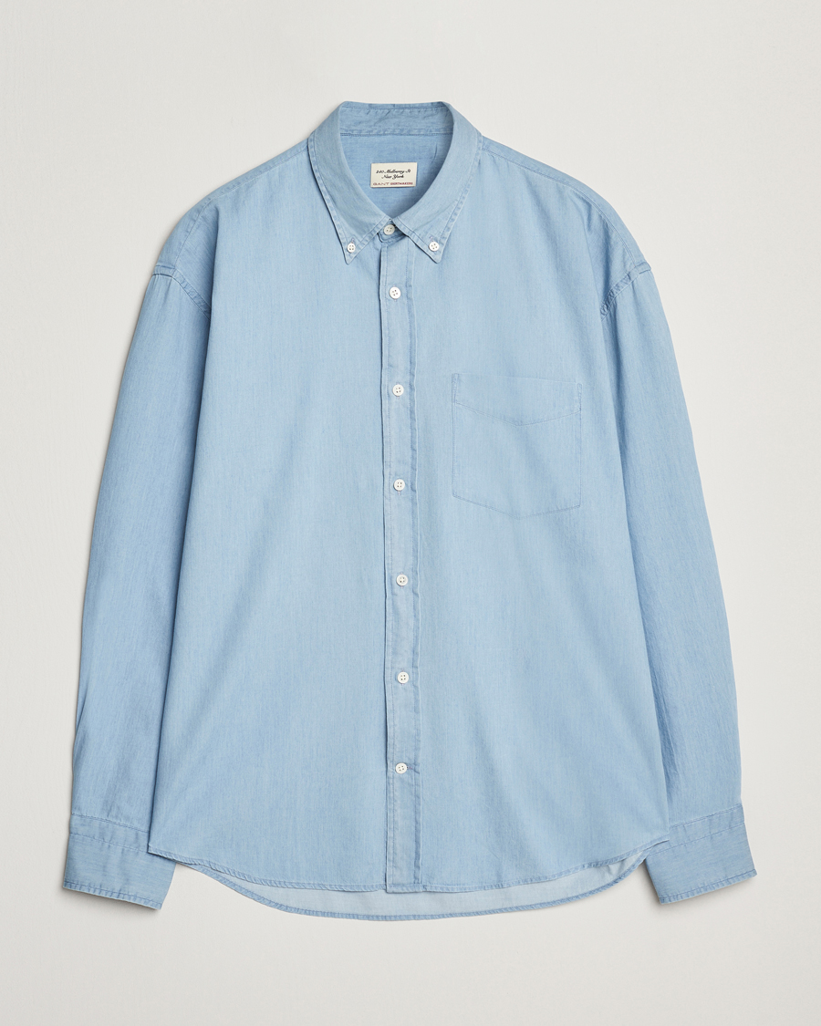 Men | Shirts | GANT 240 Mulberry Street | Oversized Lux Indigo Shirt Light Blue