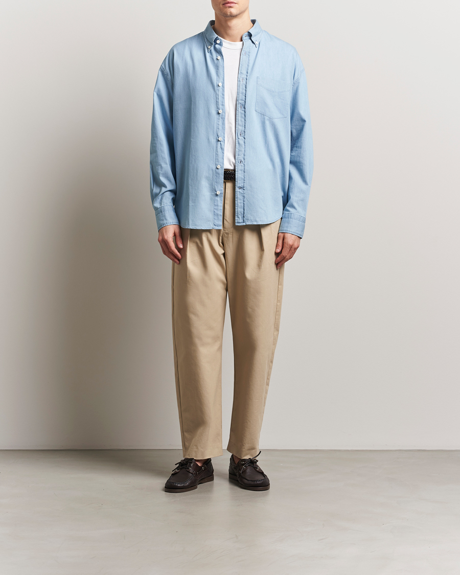 Men | Shirts | GANT 240 Mulberry Street | Oversized Lux Indigo Shirt Light Blue