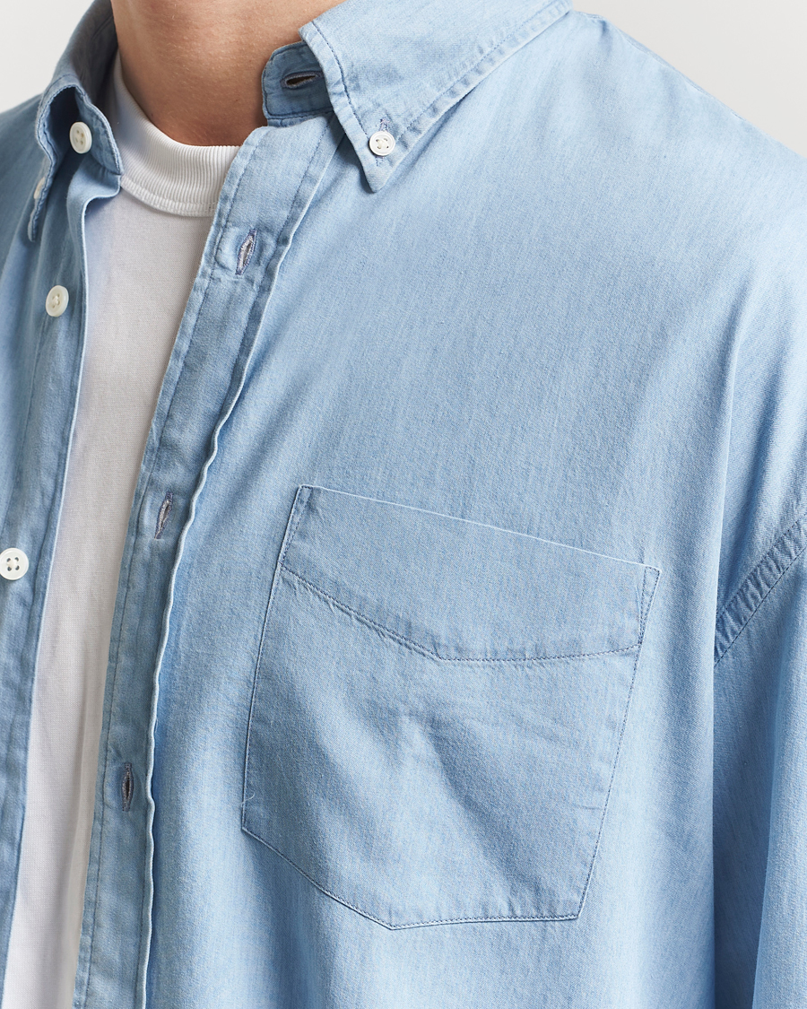Men | Shirts | GANT 240 Mulberry Street | Oversized Lux Indigo Shirt Light Blue