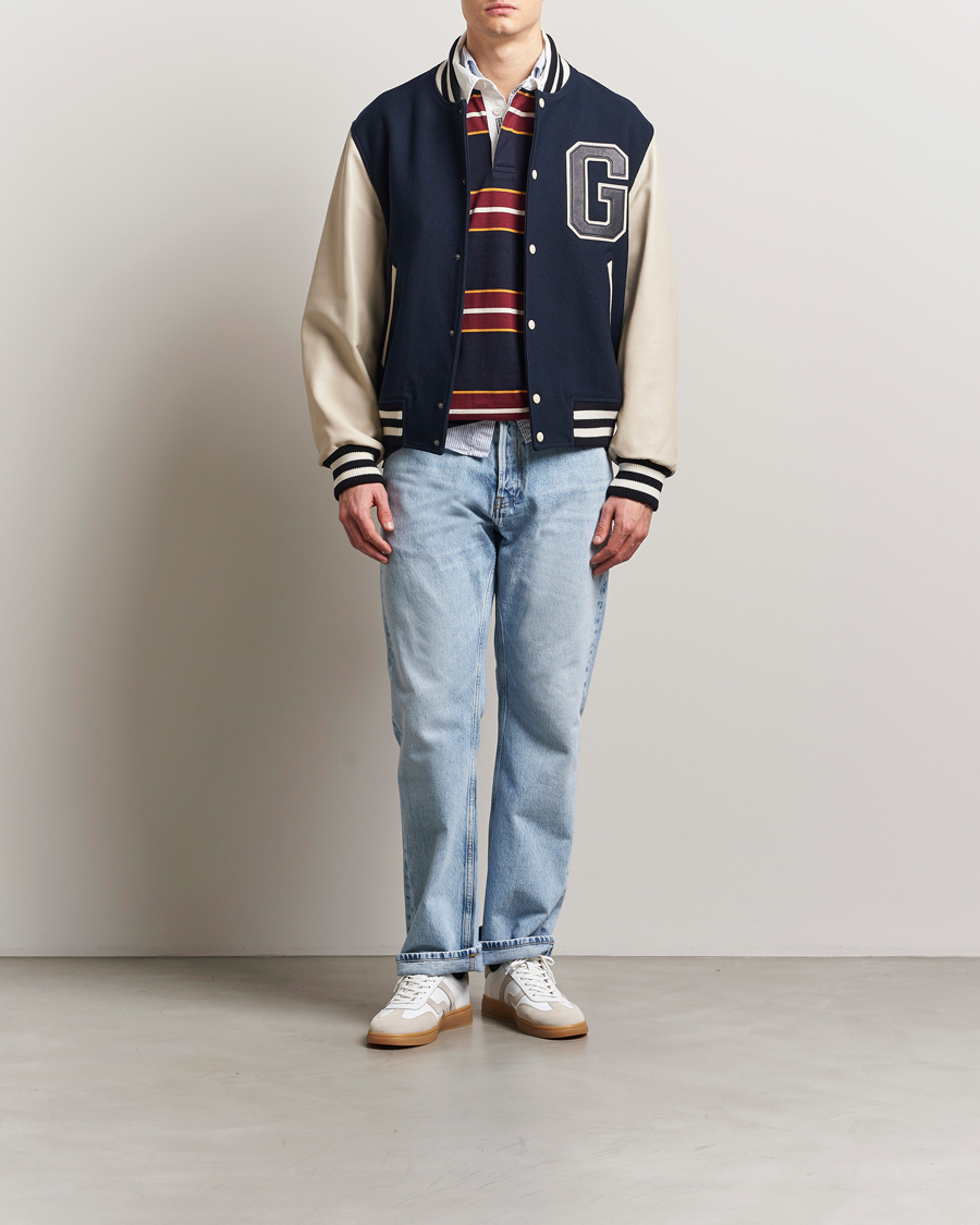 Men | Coats & Jackets | GANT 240 Mulberry Street | Leather Mix Varsity Jacket Navy