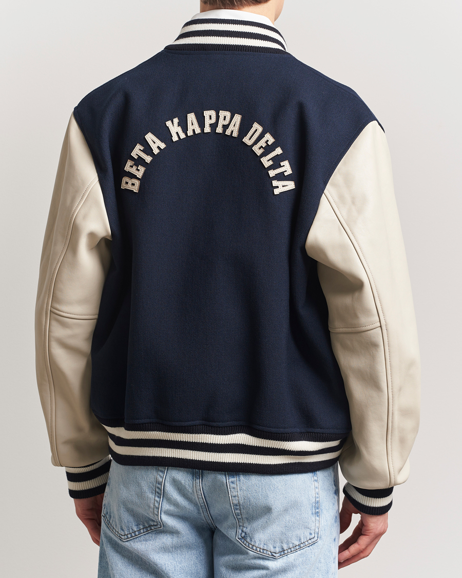 Men | Coats & Jackets | GANT 240 Mulberry Street | Leather Mix Varsity Jacket Navy