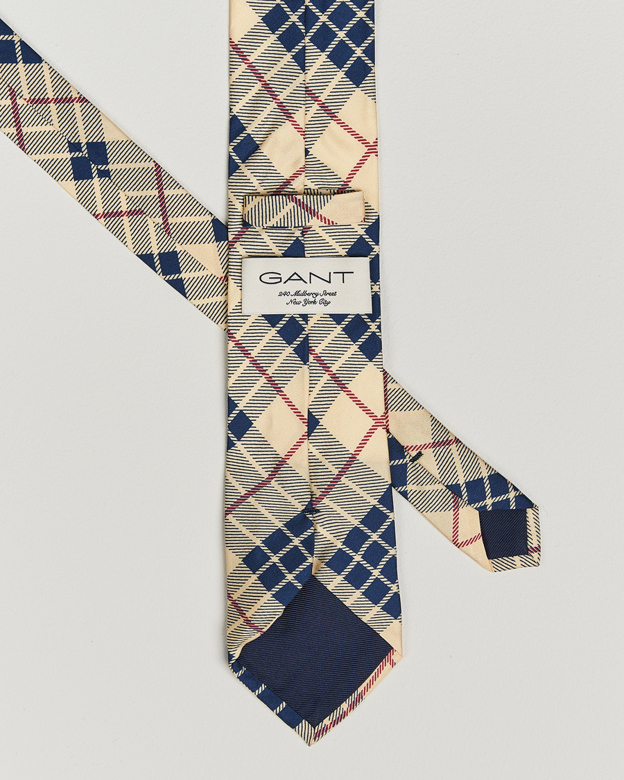 Men | GANT 240 Mulberry Street Printed Check Silk Tie Dusty Light Yellow | GANT 240 Mulberry Street | Printed Check Silk Tie Dusty Light Yellow