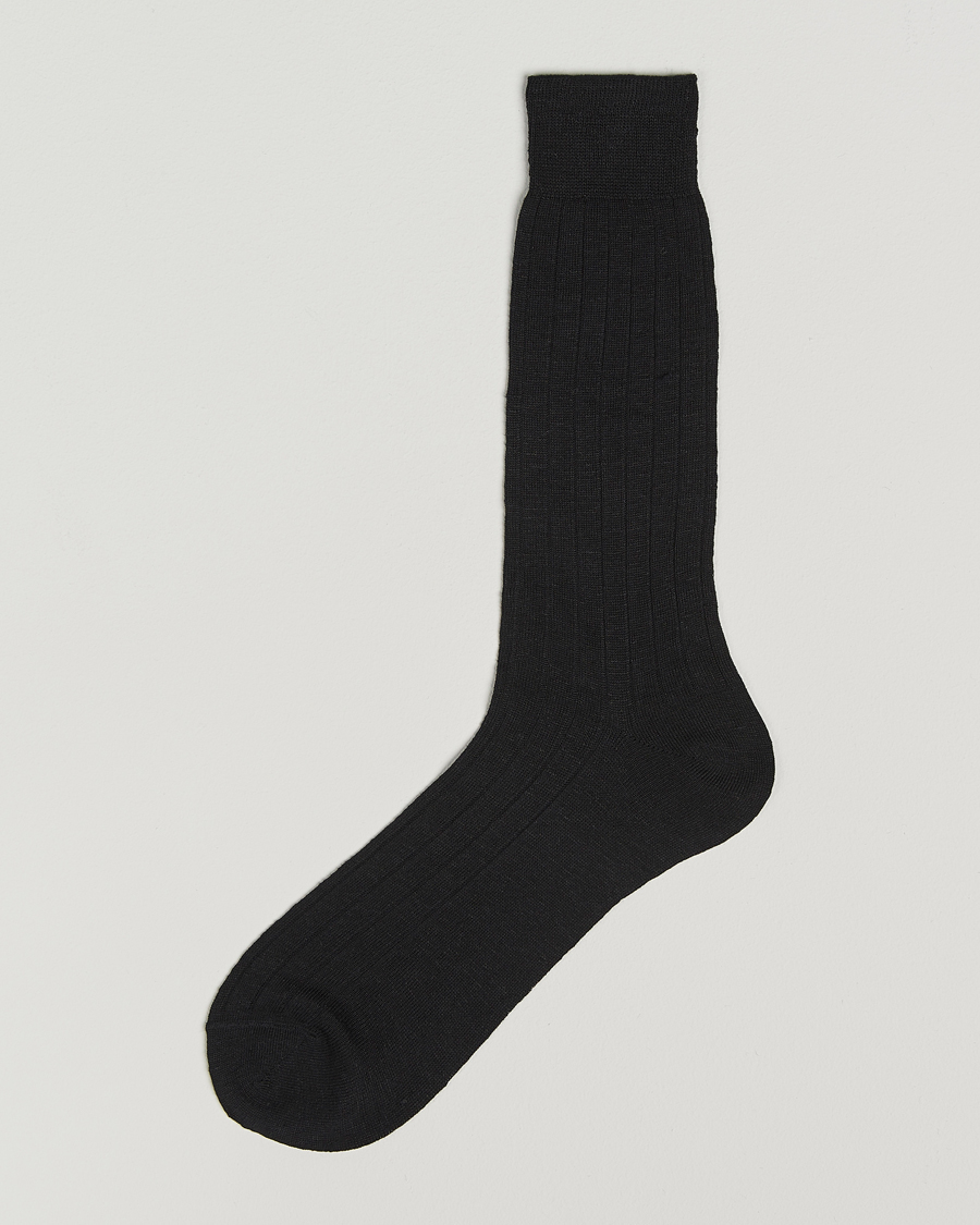 Men | Underwear & Socks | Bresciani | Linen Ribbed Short Socks Black