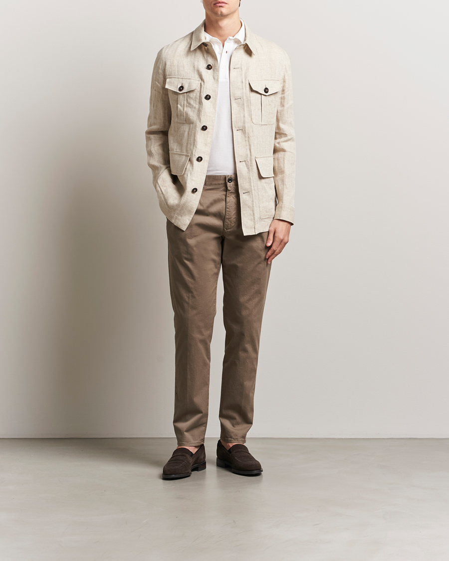 Men | Coats & Jackets | Incotex | Herringbone Linen Sahariana Beige