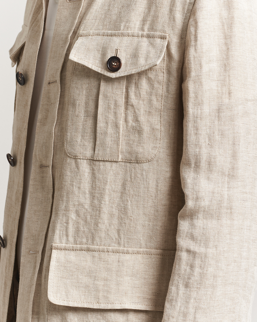 Men | Coats & Jackets | Incotex | Herringbone Linen Sahariana Beige