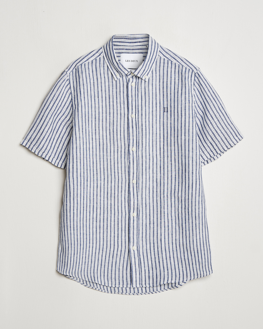 Men | Shirts | LES DEUX | Kris Linen Short Sleeve Shirt Ivory/Blueprint