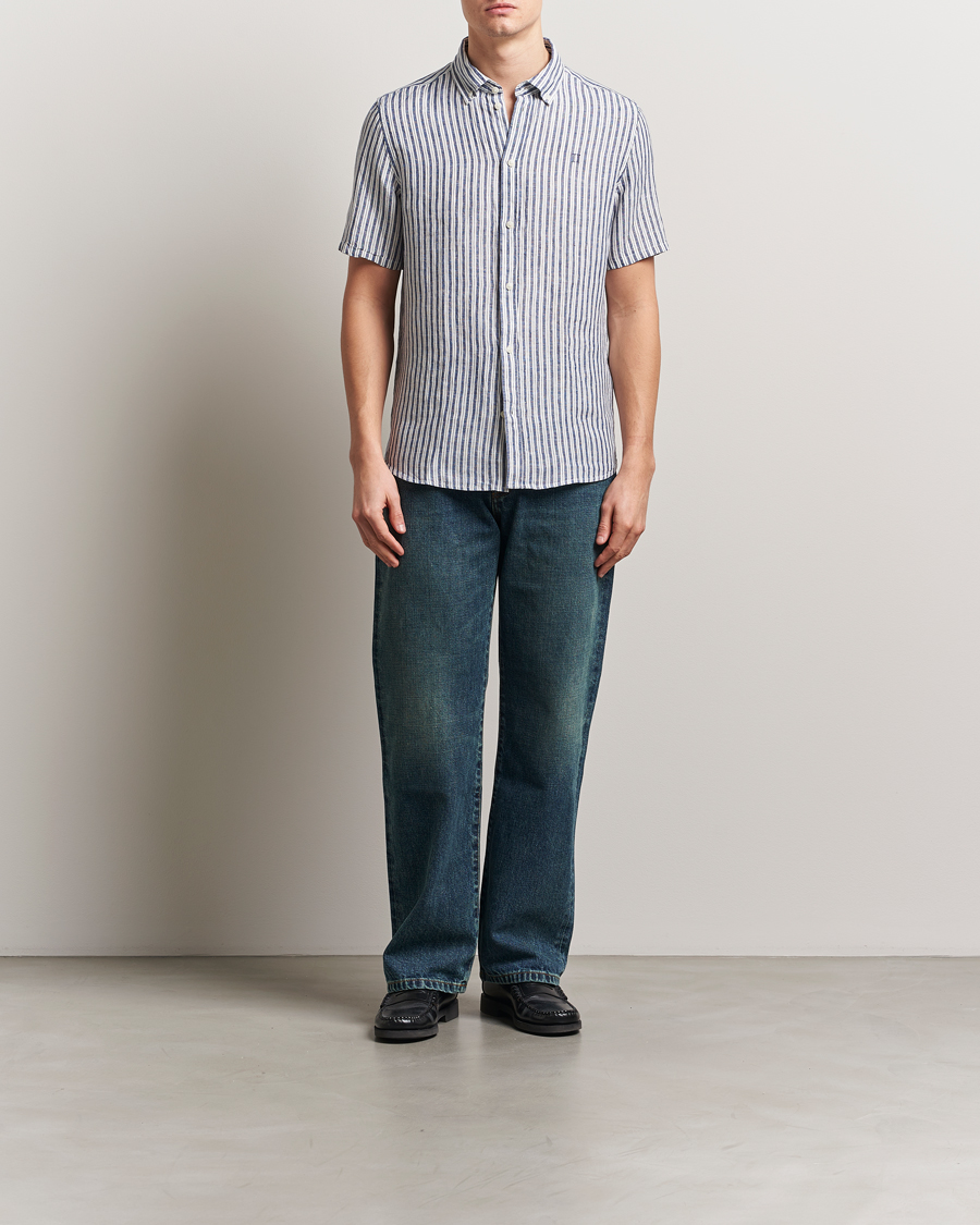 Men | Shirts | LES DEUX | Kris Linen Short Sleeve Shirt Ivory/Blueprint