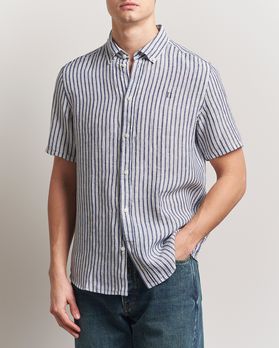 Men | Shirts | LES DEUX | Kris Linen Short Sleeve Shirt Ivory/Blueprint