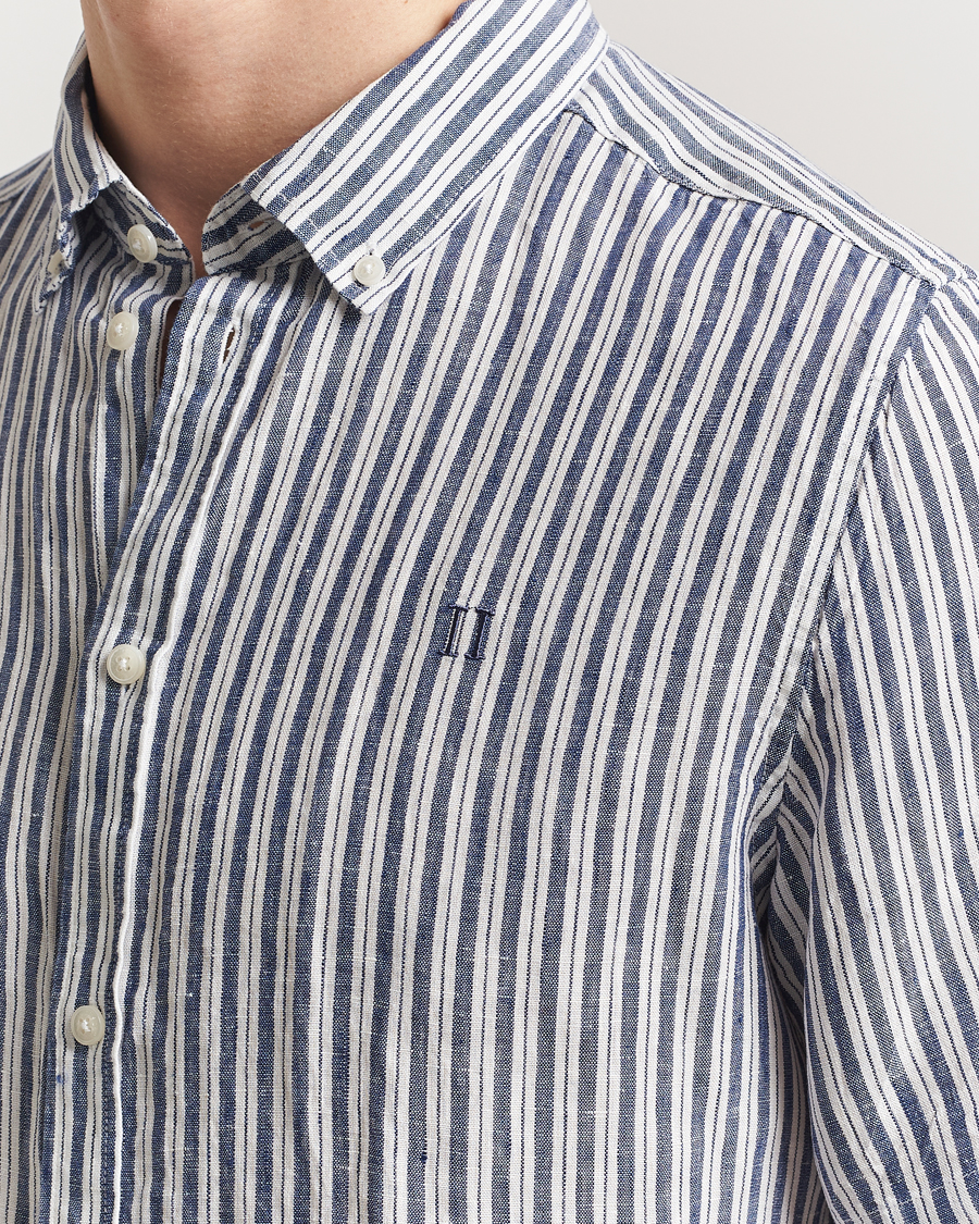 Men | Shirts | LES DEUX | Kris Linen Short Sleeve Shirt Ivory/Blueprint