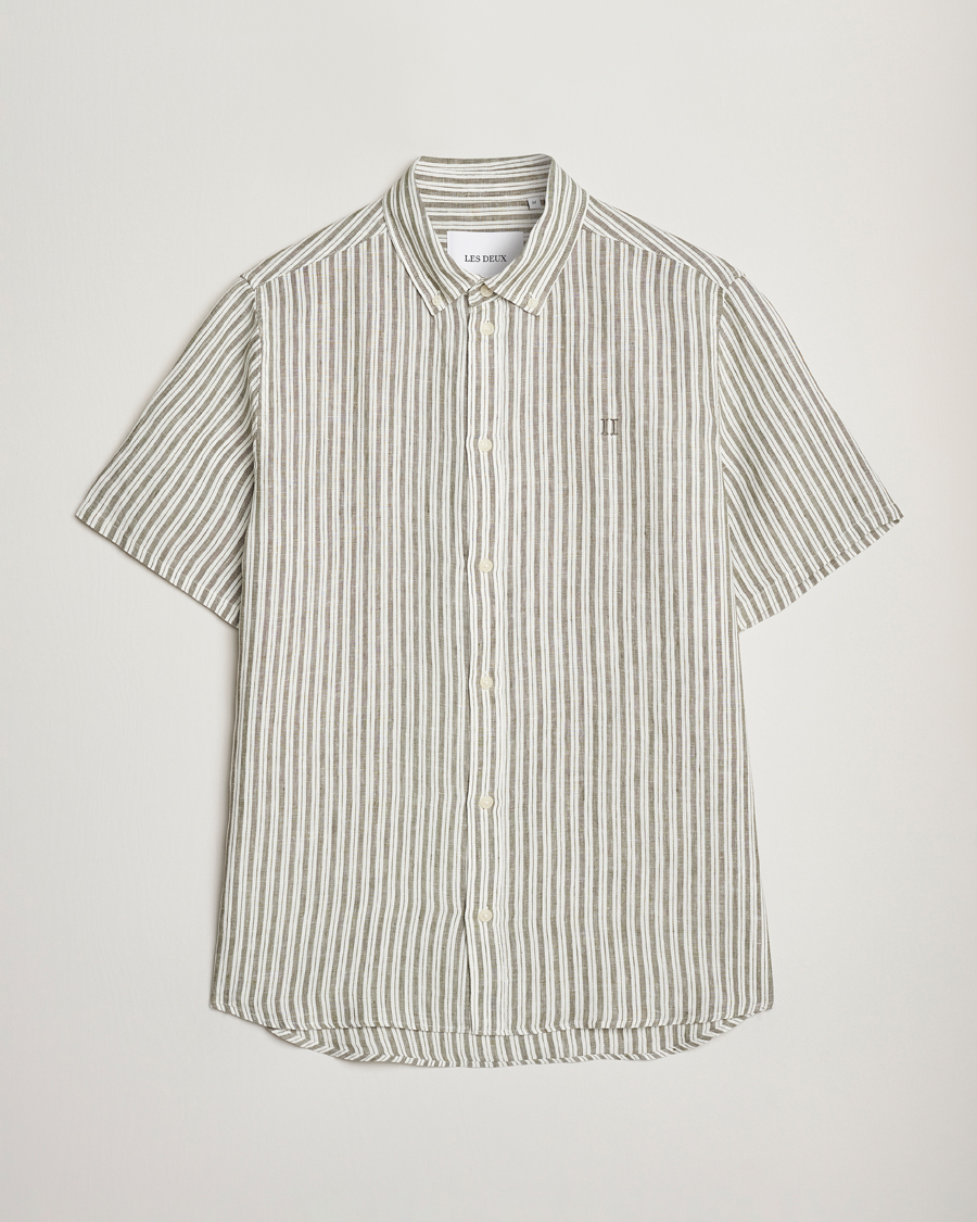 Men | Shirts | LES DEUX | Kris Linen Short Sleeve Shirt Ivory/Green