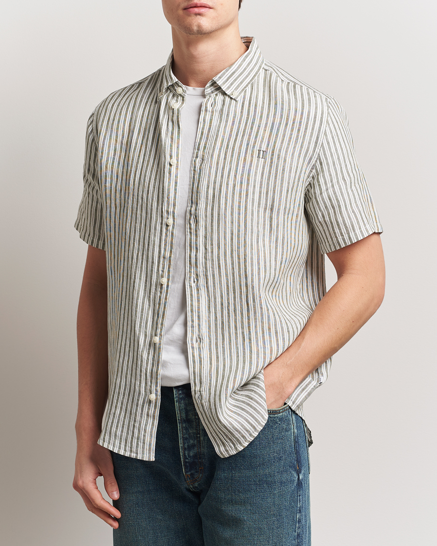 Men | Shirts | LES DEUX | Kris Linen Short Sleeve Shirt Ivory/Green
