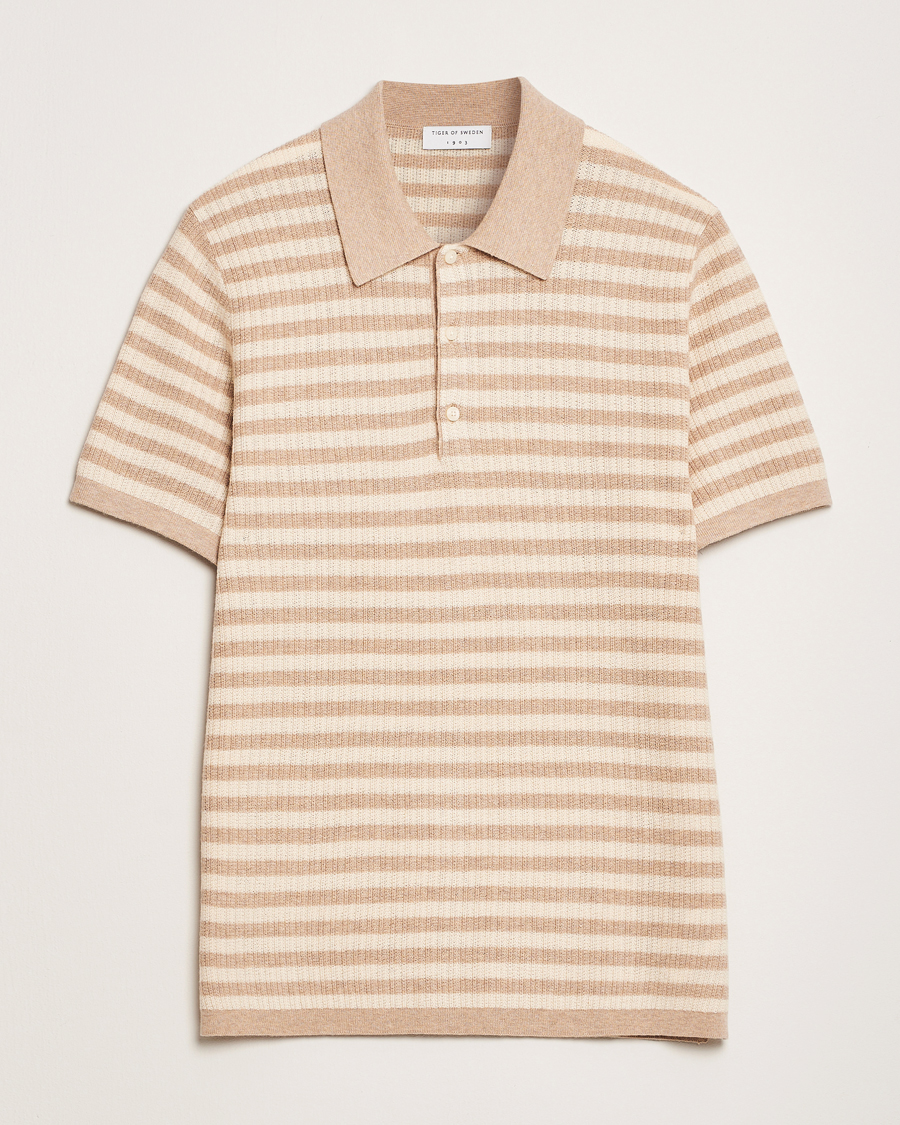 Men | Polo Shirts | Tiger of Sweden | Erros Knitted Striped Polo Practical Beige