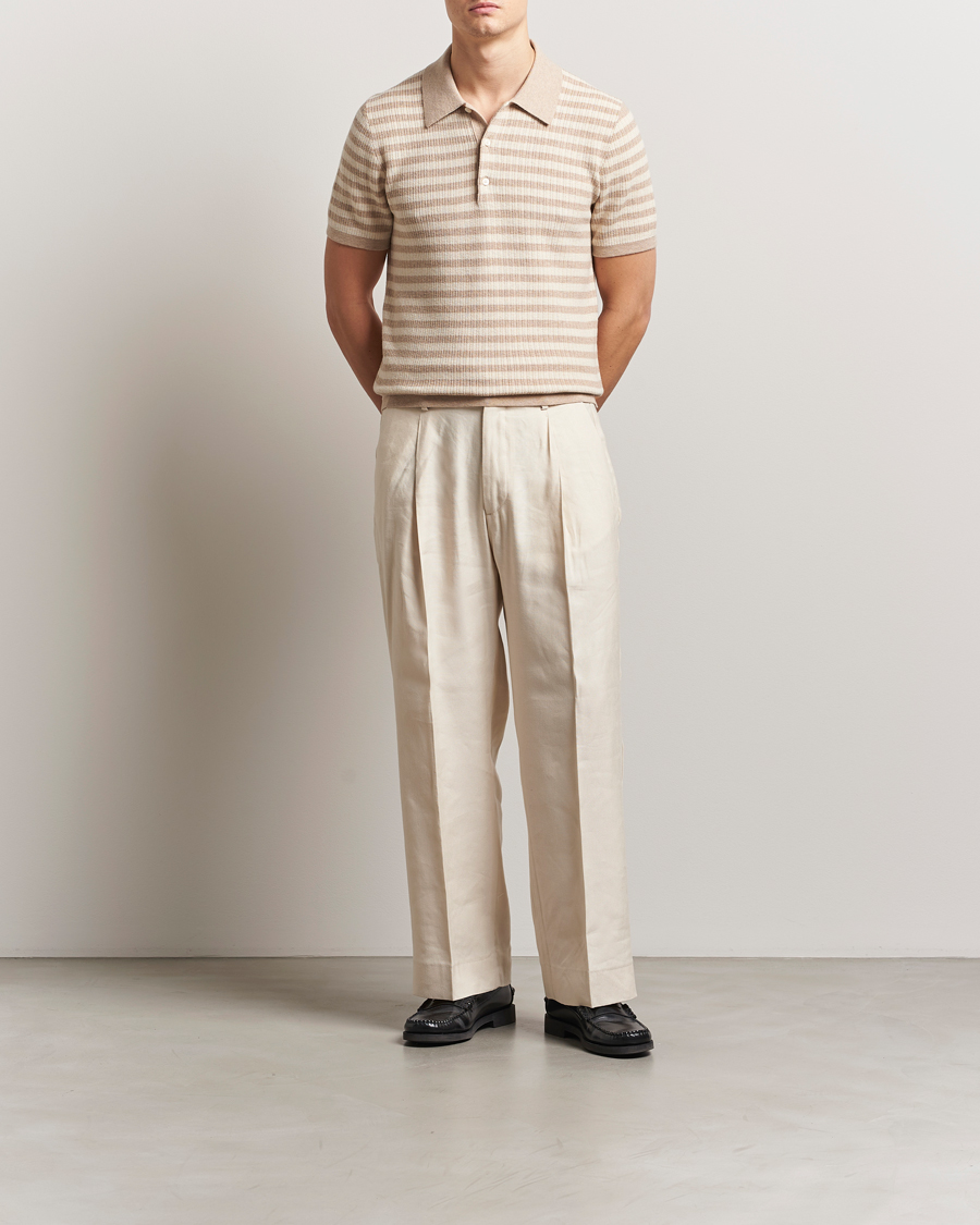 Men | Polo Shirts | Tiger of Sweden | Erros Knitted Striped Polo Practical Beige
