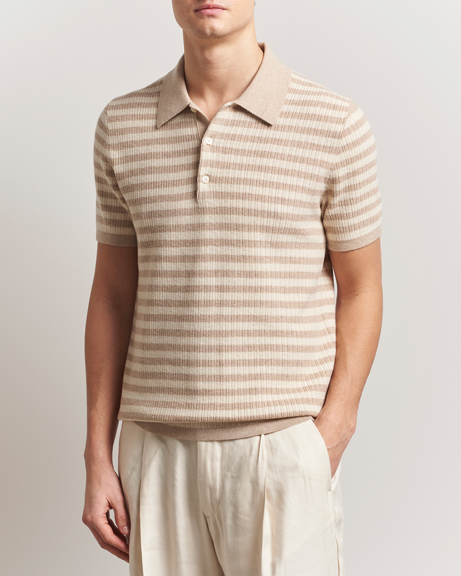 Men | Polo Shirts | Tiger of Sweden | Erros Knitted Striped Polo Practical Beige