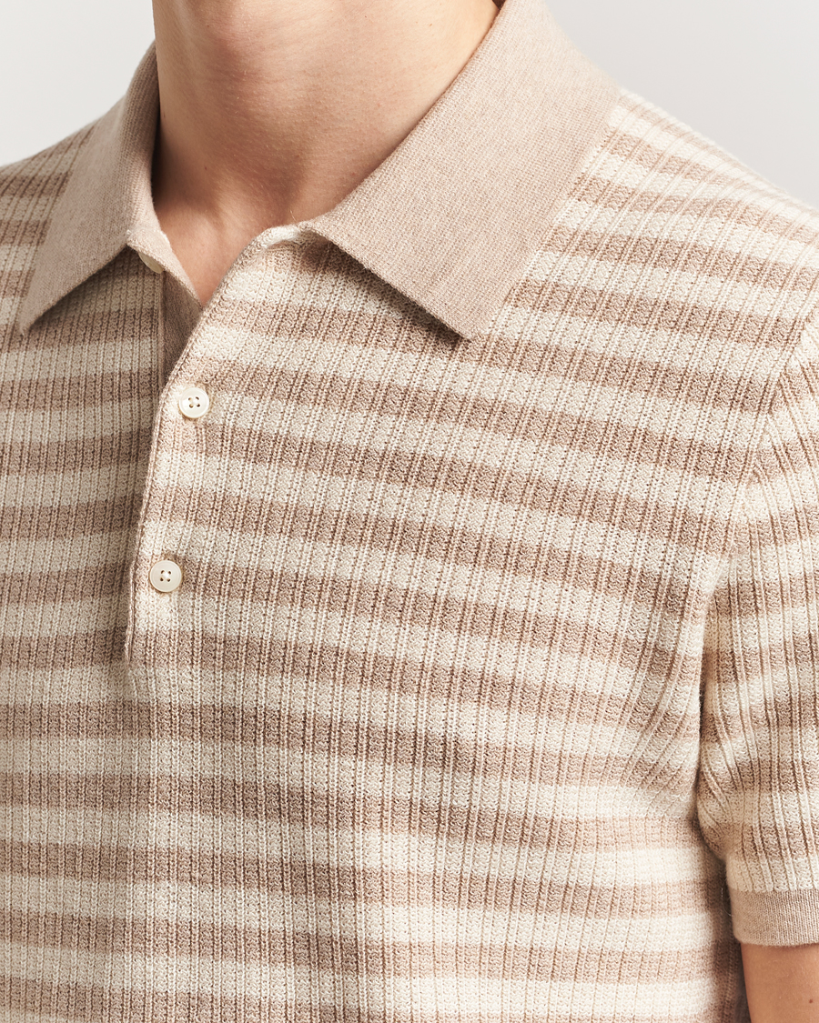 Men | Polo Shirts | Tiger of Sweden | Erros Knitted Striped Polo Practical Beige