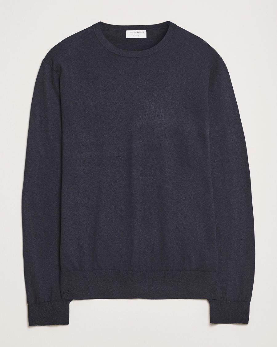 Men | Sweaters & Knitwear | Tiger of Sweden | Connor Linen/Cotton Sweater Light Ink