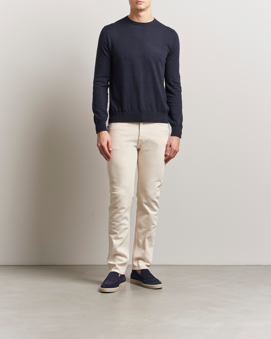 Men | Sweaters & Knitwear | Tiger of Sweden | Connor Linen/Cotton Sweater Light Ink