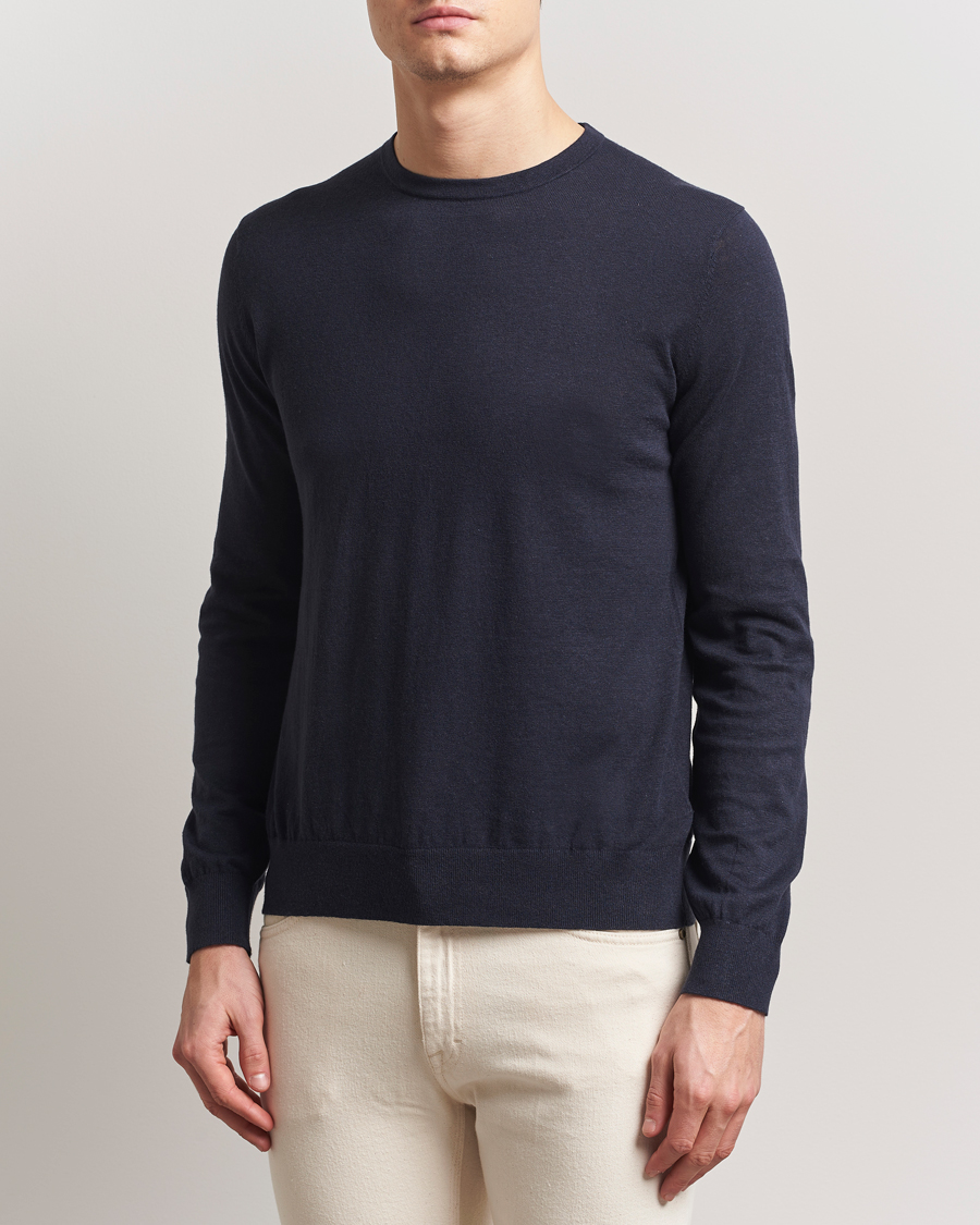 Men | Sweaters & Knitwear | Tiger of Sweden | Connor Linen/Cotton Sweater Light Ink