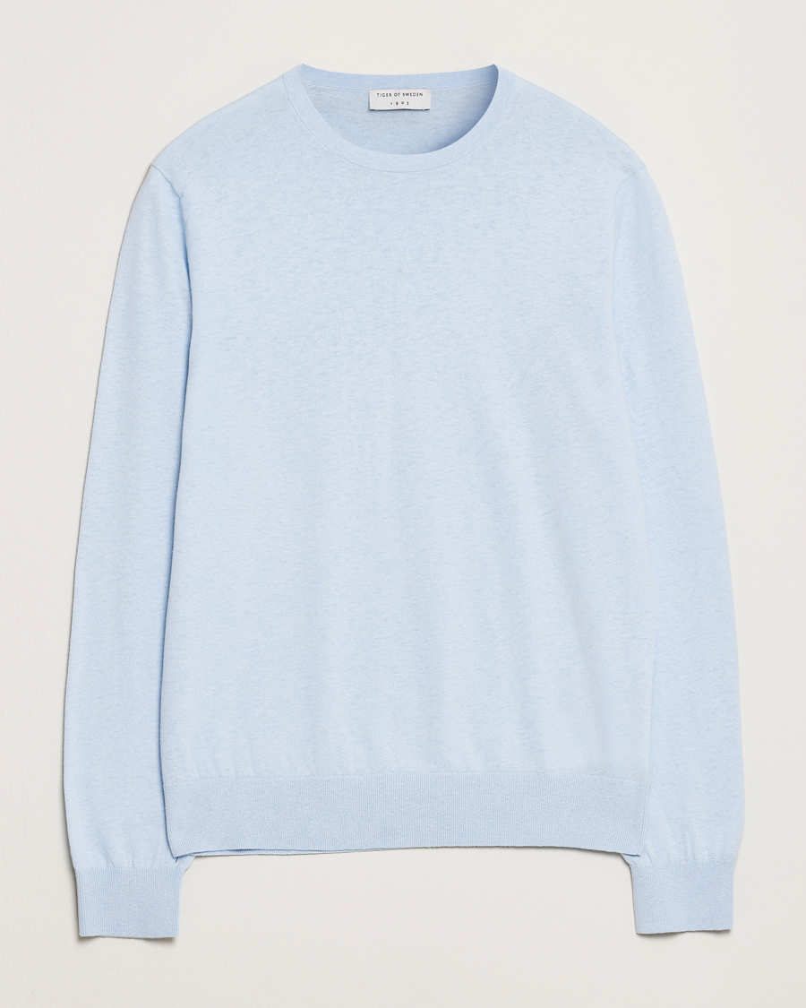Men | Sweaters & Knitwear | Tiger of Sweden | Connor Linen/Cotton Sweater Light Blue