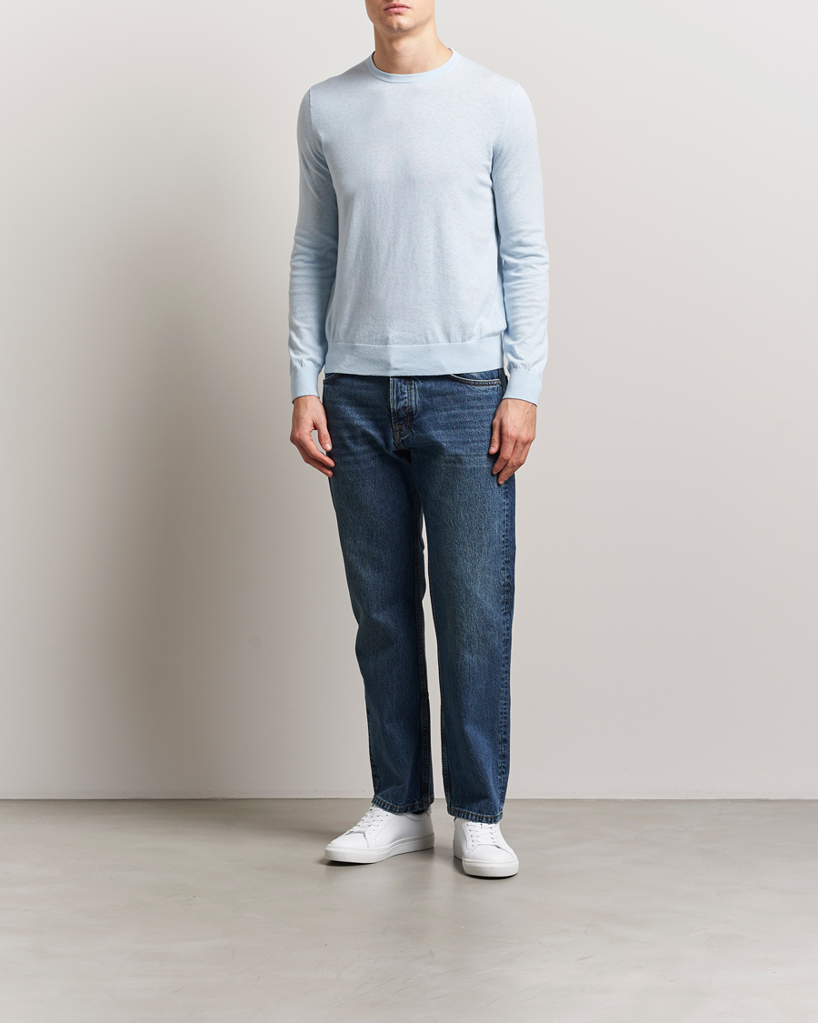 Men | Sweaters & Knitwear | Tiger of Sweden | Connor Linen/Cotton Sweater Light Blue