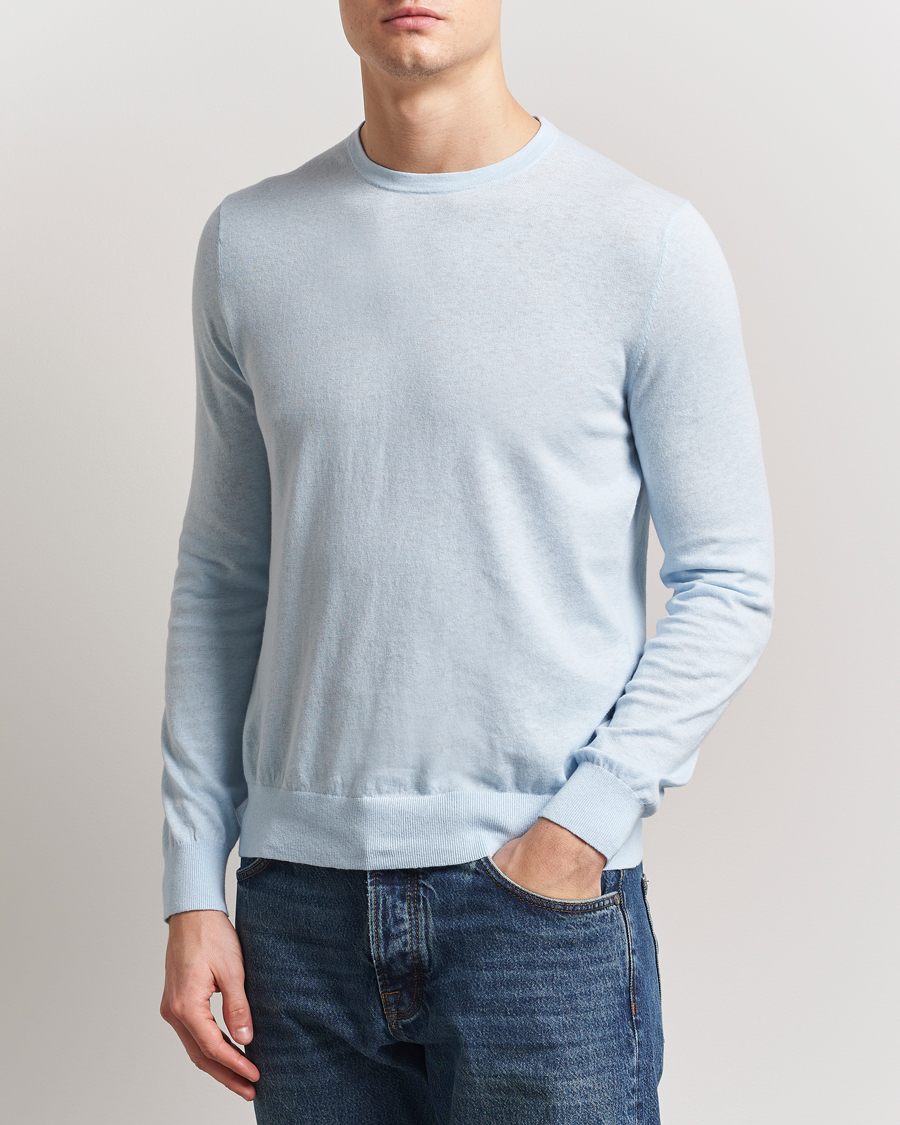 Men | Sweaters & Knitwear | Tiger of Sweden | Connor Linen/Cotton Sweater Light Blue