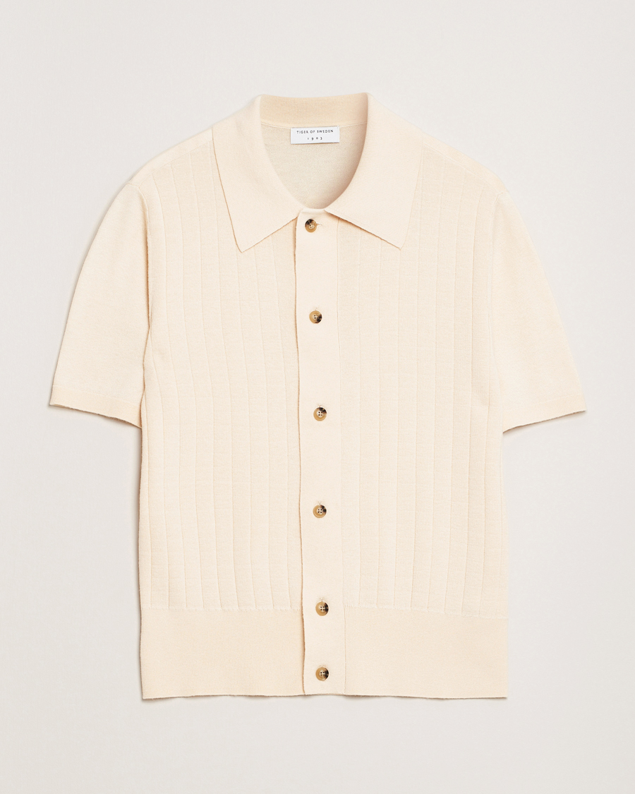Men | Shirts | Tiger of Sweden | Araawen Knitted Short Sleeve Shirt Off White