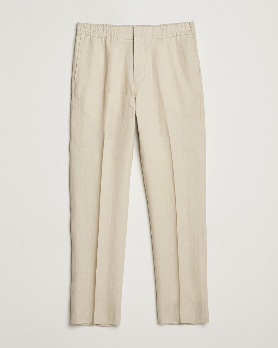 Men | Trousers | Tiger of Sweden | Tannen Linen Drawstring Trousers Cream Sand