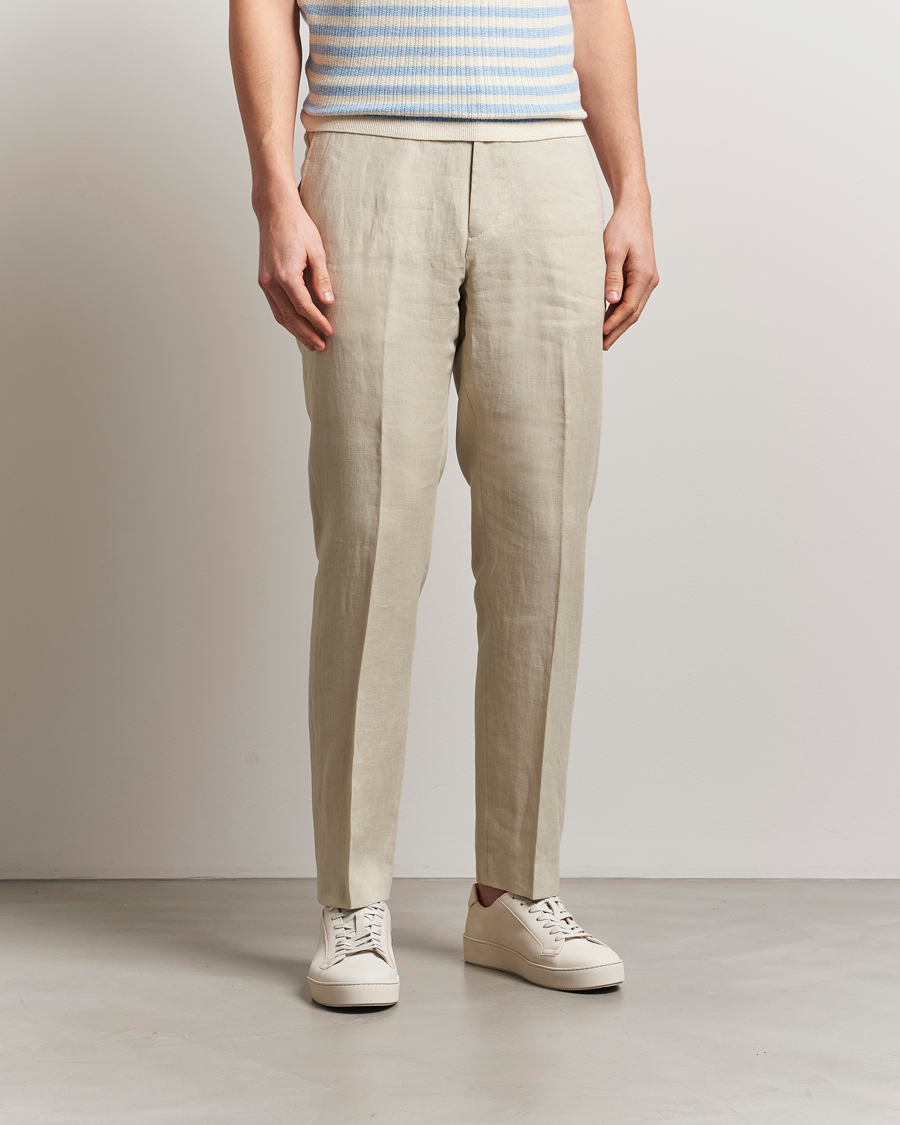 Men | Trousers | Tiger of Sweden | Tannen Linen Drawstring Trousers Cream Sand