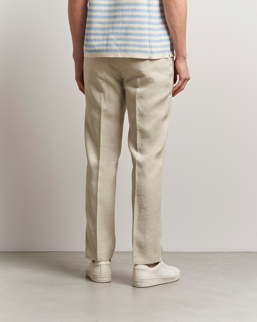 Men | Trousers | Tiger of Sweden | Tannen Linen Drawstring Trousers Cream Sand