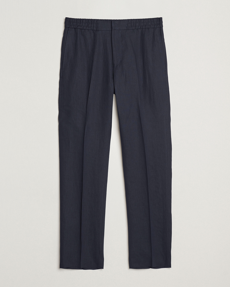 Men | Trousers | Tiger of Sweden | Tannen Linen Drawstring Trousers Midnight Blue