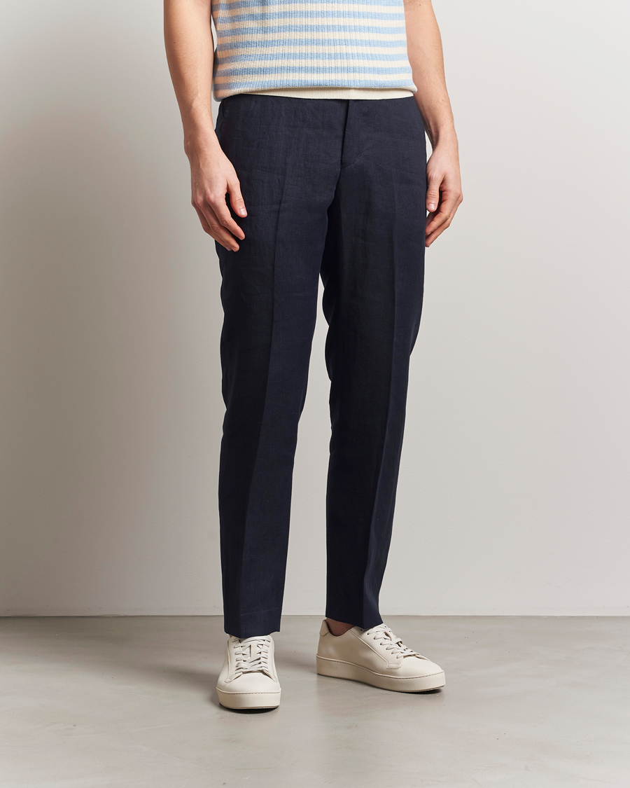 Men | Trousers | Tiger of Sweden | Tannen Linen Drawstring Trousers Midnight Blue