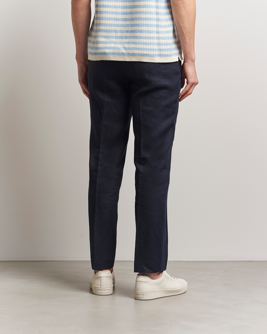 Men | Trousers | Tiger of Sweden | Tannen Linen Drawstring Trousers Midnight Blue