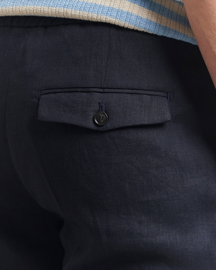 Men | Trousers | Tiger of Sweden | Tannen Linen Drawstring Trousers Midnight Blue