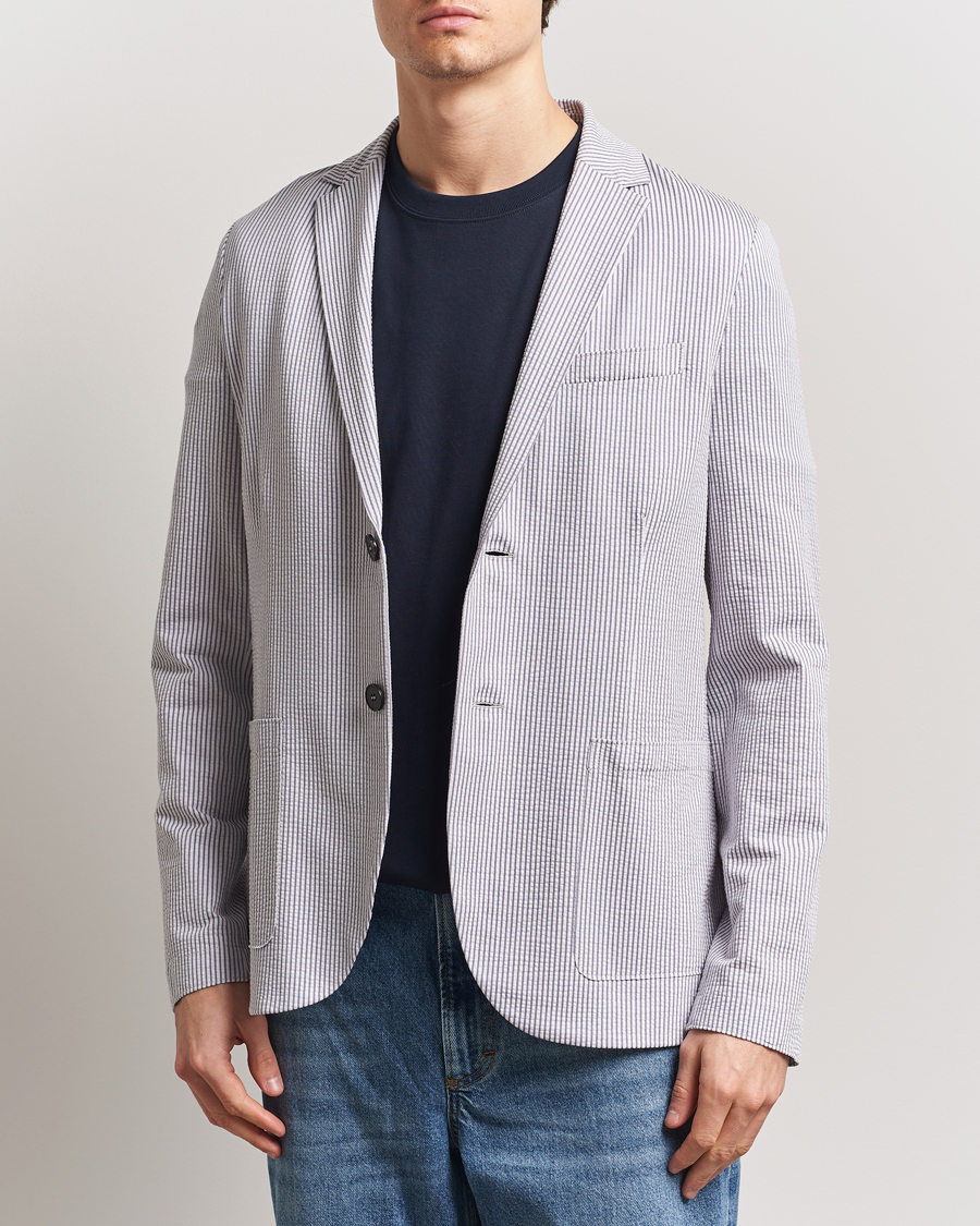 Men | Blazers | Harris Wharf London | Coolmax Striped Seersucker Blazer Grey/White