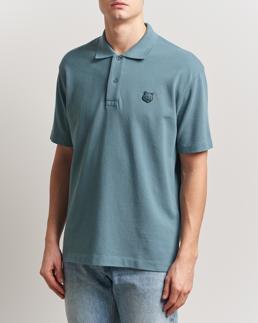 Men | Polo Shirts | Maison Kitsuné | Tonal Fox Head Polo Seine Blue
