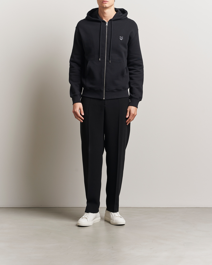 Men | Sweaters & Knitwear | Maison Kitsuné | Tonal Fox Head Full Zip Hoodie Black