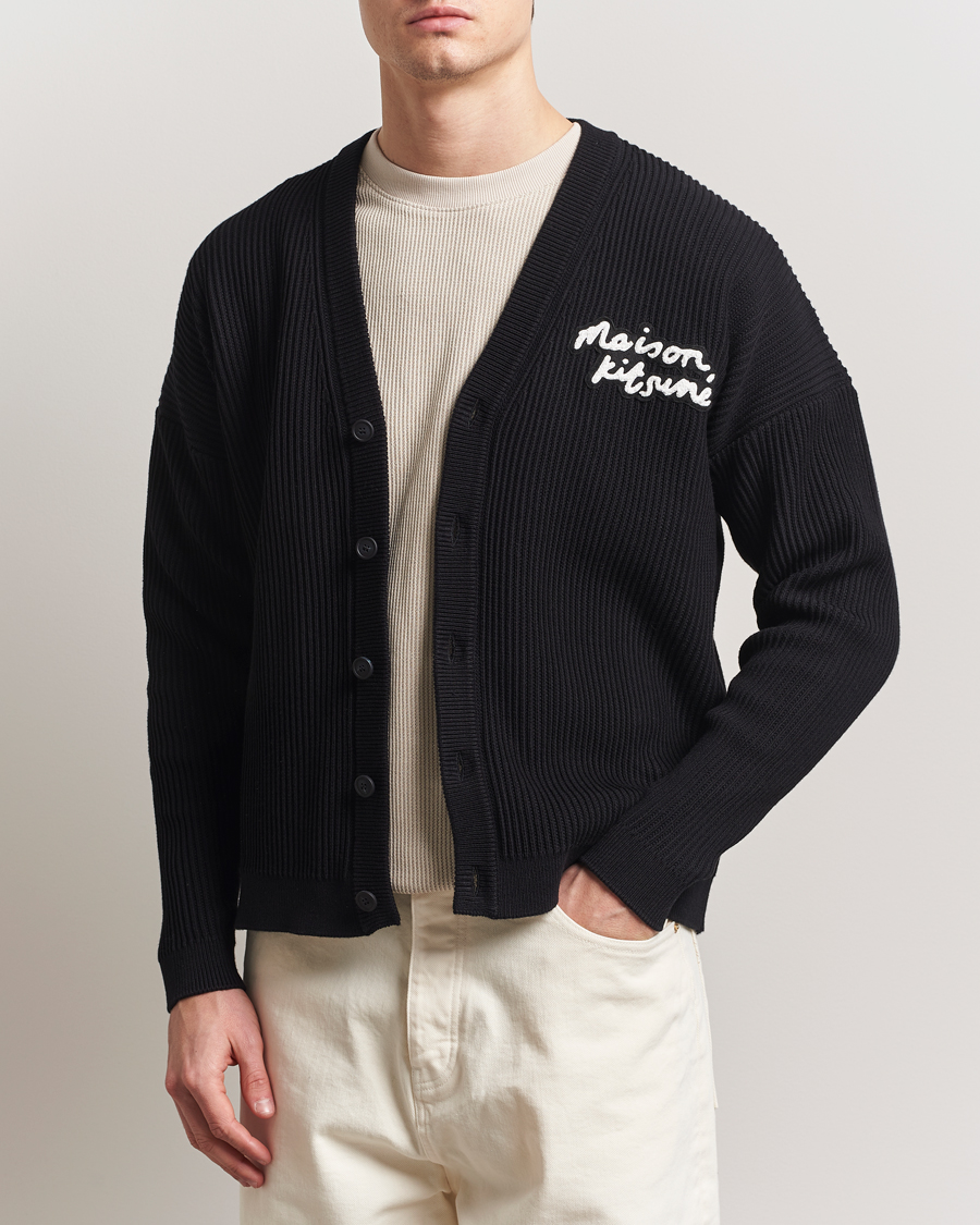 Men | Sweaters & Knitwear | Maison Kitsuné | Handwriting Rib Knitted Cardigan Black