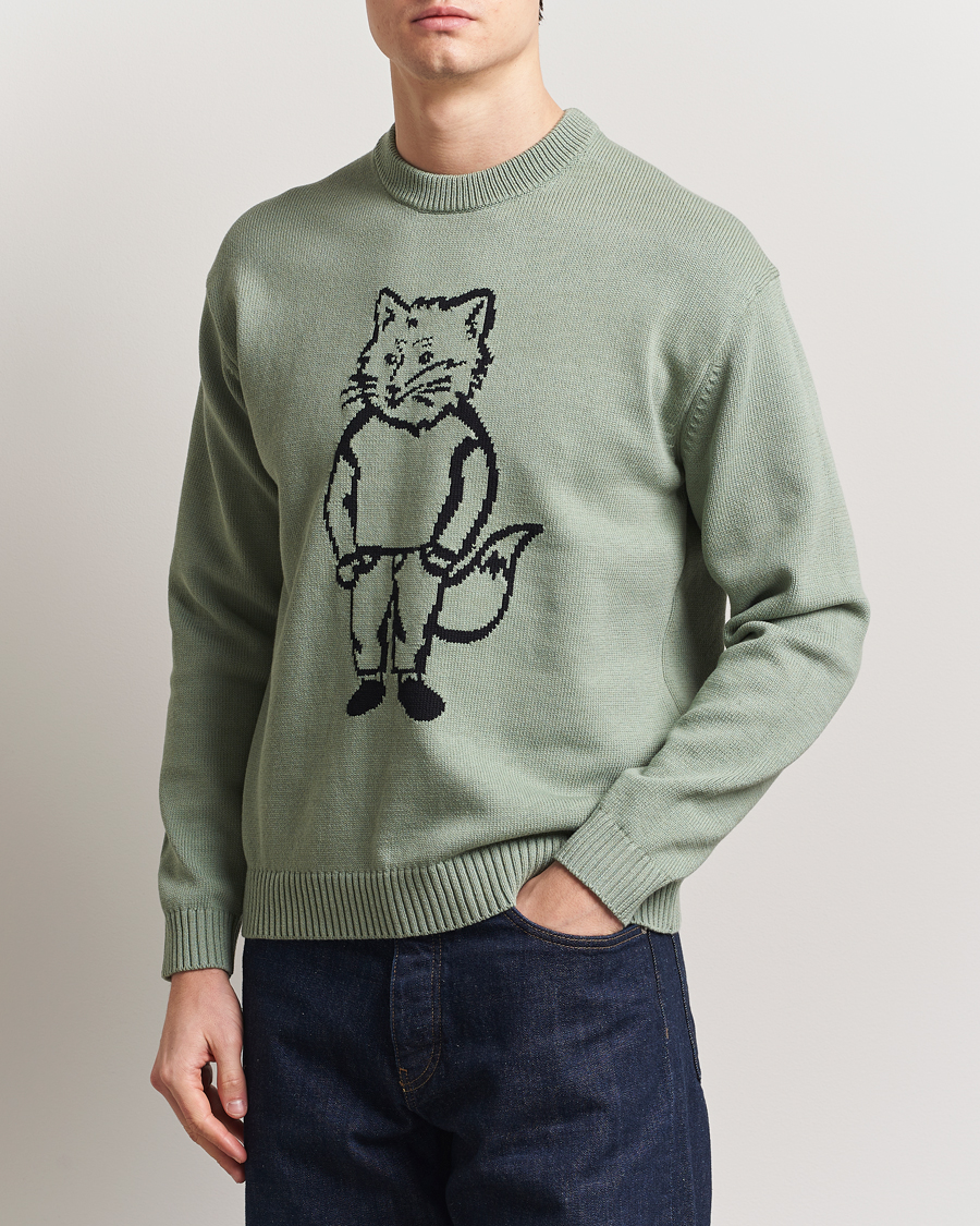 Men | Sweaters & Knitwear | Maison Kitsuné | Dressed Fox Knitted Sweater Vert De Gris
