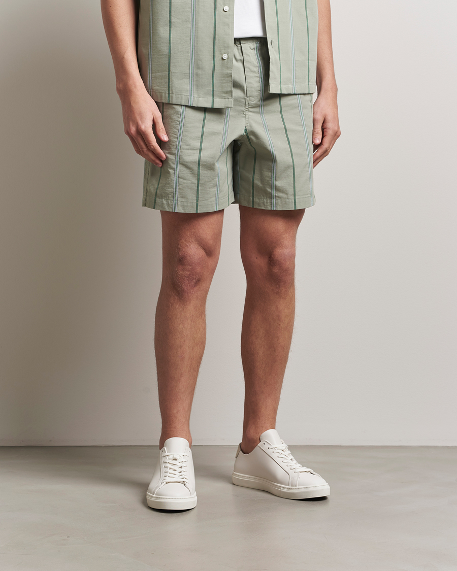 Men | Shorts | Maison Kitsuné | Resort Striped Drawstring Shorts Vert De Gris